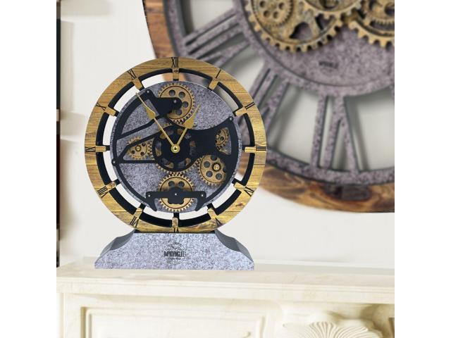 The Gears Clock Desk Clock 10 Inches With Real Moving Gear Convertible Into Wall Clock Wood & Stone