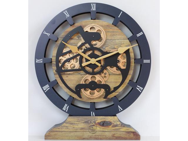 The Gears Clock 16 inches Wall Clock With Real Moving Gears convertible into a big Mantel Clock Gold Antique