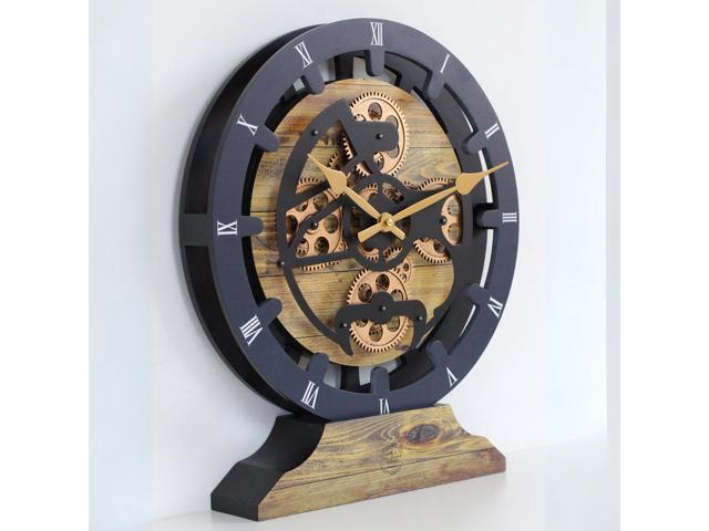 The Gears Clock 16 inches Wall Clock With Real Moving Gears convertible into a big Mantel Clock Gold Antique