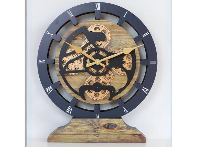 The Gears Clock 16 inches Wall Clock With Real Moving Gears convertible into a big Mantel Clock Gold Antique
