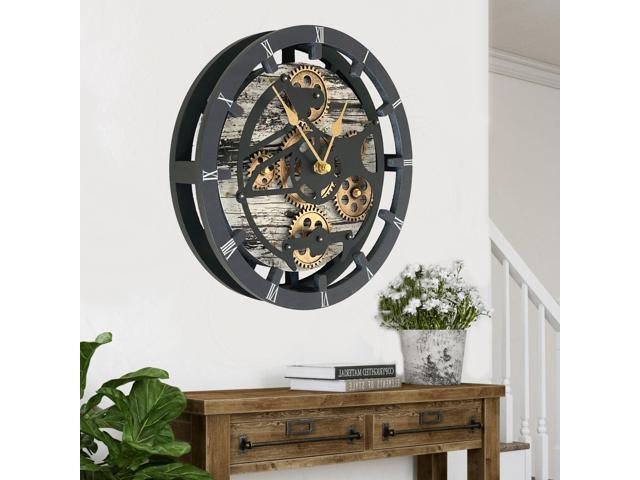 The Gears Clock 16 inches Wall Clock With Real Moving Gears convertible into a big Mantel Clock Grey/White