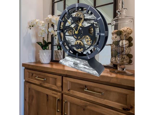 The Gears Clock 16 inches Wall Clock With Real Moving Gears convertible into a big Mantel Clock Grey/White