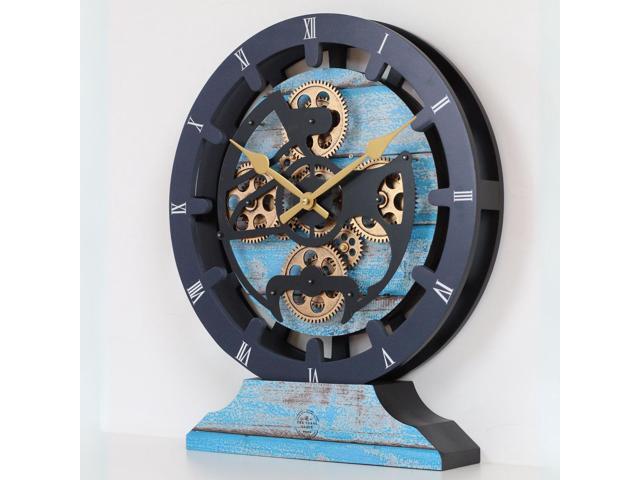 The Gears Clock 16 inches Wall Clock With Real Moving Gears convertible into a big Mantel Clock Ocean Blue