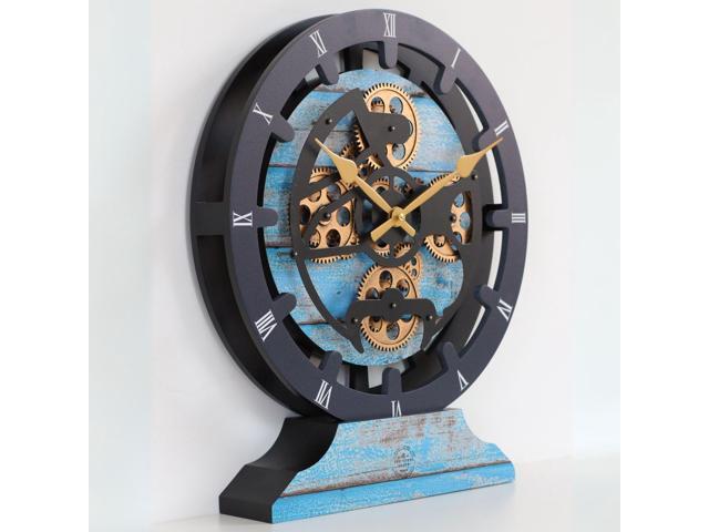 The Gears Clock 16 inches Wall Clock With Real Moving Gears convertible into a big Mantel Clock Ocean Blue