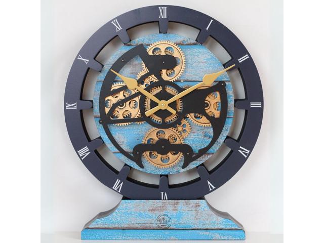 The Gears Clock 16 inches Wall Clock With Real Moving Gears convertible into a big Mantel Clock Ocean Blue