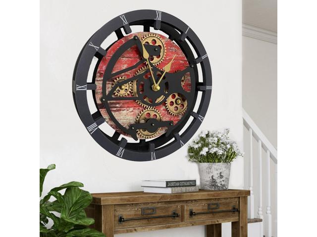 The Gears Clock 16 inches Wall Clock With Real Moving Gears convertible into a big Mantel Clock Red Lava