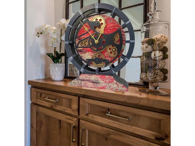 The Gears Clock 16 inches Wall Clock With Real Moving Gears convertible into a big Mantel Clock Red Lava