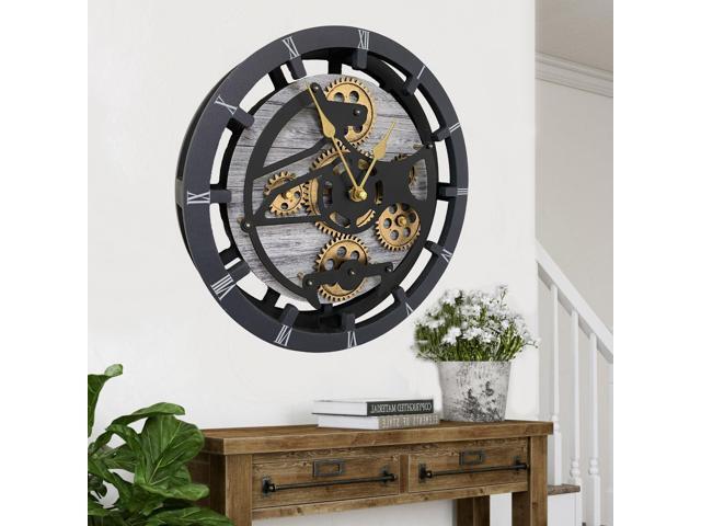 The Gears Clock 16 inches Wall Clock With Real Moving Gears convertible into a big Mantel Clock Silver Grey