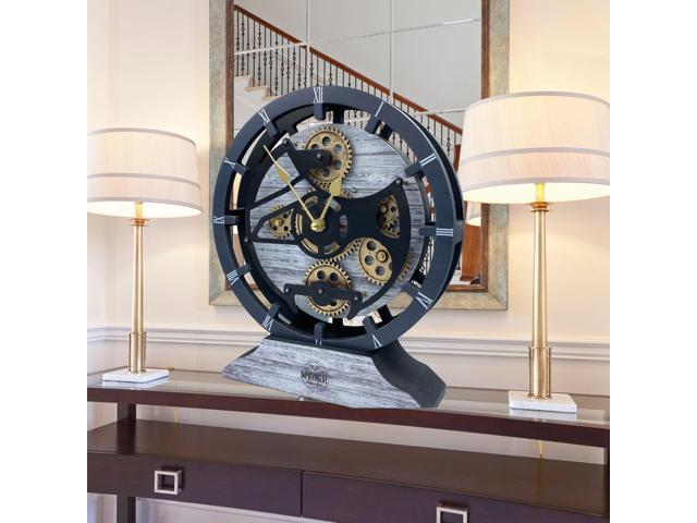 The Gears Clock 16 inches Wall Clock With Real Moving Gears convertible into a big Mantel Clock Silver Grey