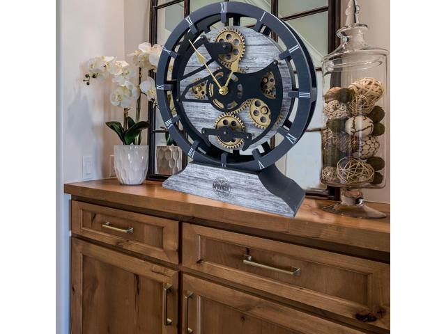 The Gears Clock 16 inches Wall Clock With Real Moving Gears convertible into a big Mantel Clock Silver Grey