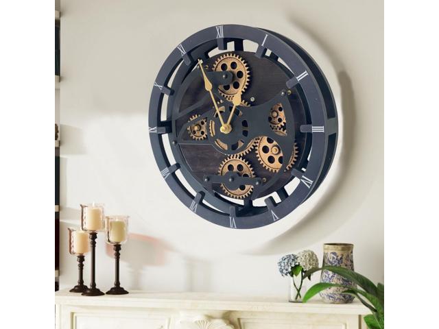 The Gears Clock 16 inches Wall Clock With Real Moving Gears convertible into a big Mantel Clock Vintage Black