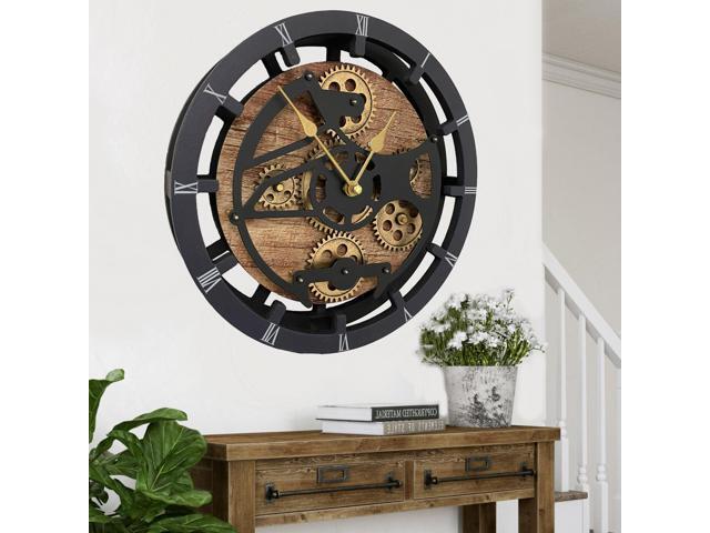 The Gears Clock 16 inches Wall Clock With Real Moving Gears convertible into a big Mantel Clock Vintage Brown