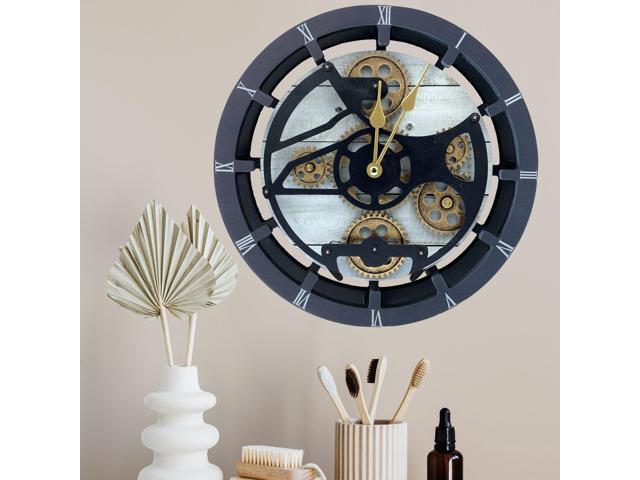 The Gears Clock 16 inches Wall Clock With Real Moving Gears convertible into a big Mantel Clock White Farmhouse