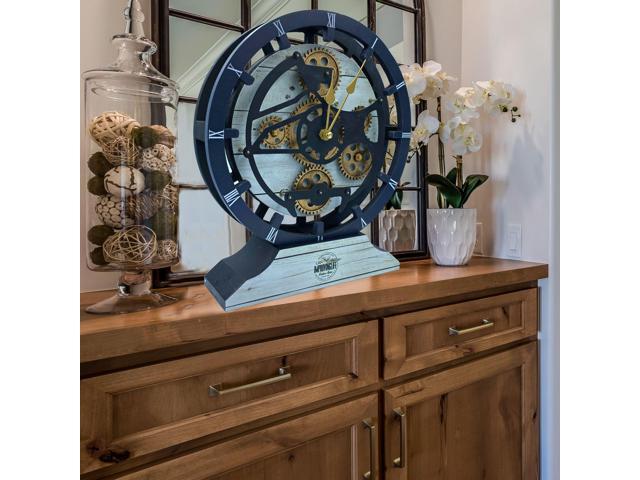 The Gears Clock 16 inches Wall Clock With Real Moving Gears convertible into a big Mantel Clock White Farmhouse