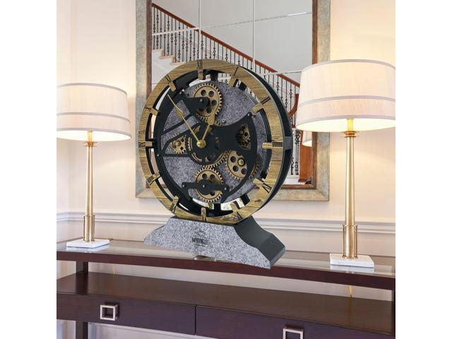 The Gears Clock 16 inches Wall Clock With Real Moving Gears convertible into a big Mantel Clock Wood Stone
