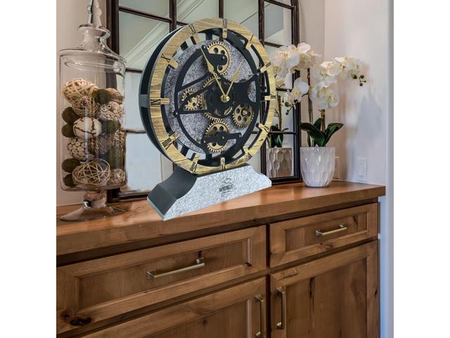 The Gears Clock 16 inches Wall Clock With Real Moving Gears convertible into a big Mantel Clock Wood Stone