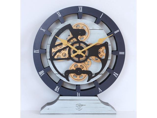 The Gears Clock 16 inches Wall Clock With Real Moving Gears convertible into a big Mantel Clock White Farmhouse