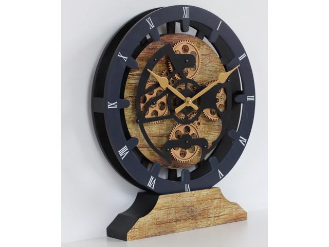 The Gears Clock 16 inches Wall Clock With Real Moving Gears convertible into a big Mantel Clock Vintage Brown