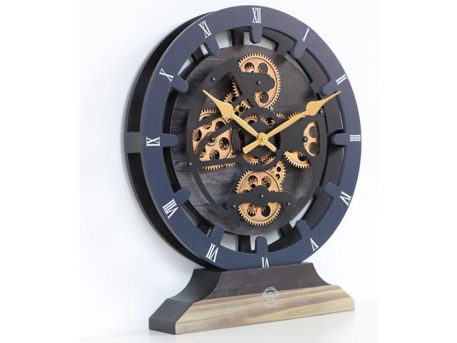 The Gears Clock 16 inches Wall Clock With Real Moving Gears convertible into a big Mantel Clock Vintage Black