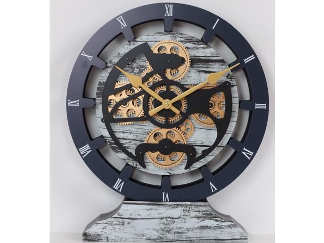 The Gears Clock 16 inches Wall Clock With Real Moving Gears convertible into a big Mantel Clock Grey/White