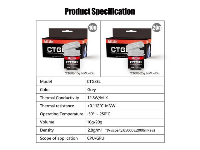 Maxtor Thermal CTG8 12.8W/mk thermal paste,Gaming grade CPU/GPU/cooling fan overclocking thermal grease,High TDP device cooling solution,4g syringe...