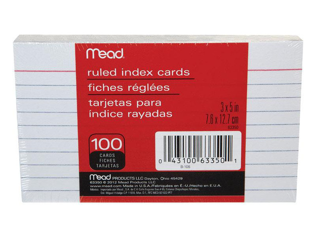 Mead 5 in. W x 3 in. L Ruled Index Cards 100 count - Total Qty: 12; Each Pack Qty: 100; Total Items Rec: 1200