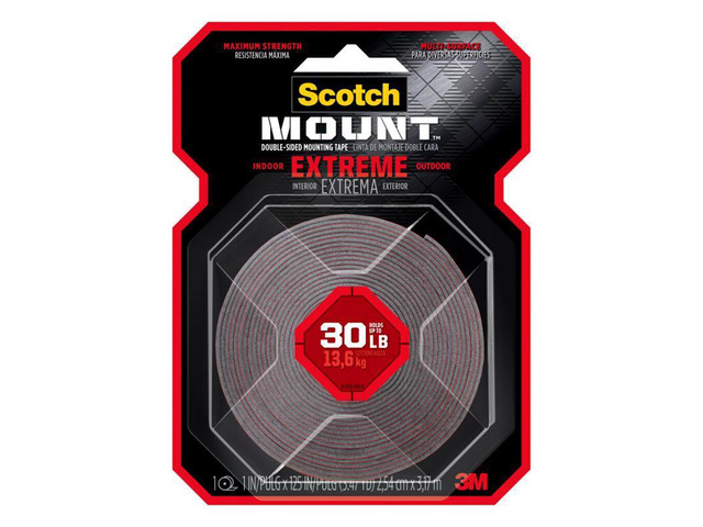 3M Scotch Mount Double Sided 1 in. W X 125 in. L Mounting Tape Black