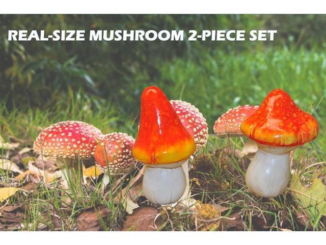 G & F 10042 MiniGardenn Fairy Garden Miniature Premium Collection Life Size Mushroom Statue (Set of 2), Orange