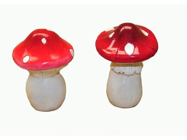 G & F 10043 MiniGardenn Fairy Garden Miniature Premium Collection Life Size Mushroom Statue (Set of 2), Red