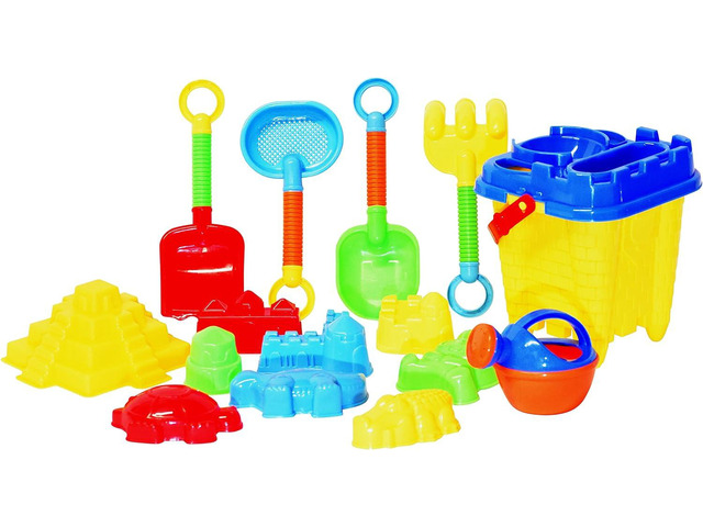 JustForKids Beach Toy Set, Summer Beach Fun Activity, Castle Bucket Sand Mold 16Piece Set, Play Kit for Kids with Heavy Duty Reusable Mesh...