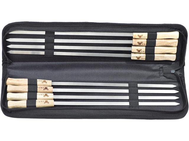 17-Inch Long, Large Stainless Steel Brazilian-style BBQ Skewers with hardwood Handle, Kebab Kabob Skewers, 3/8 Inch Wide Blade, Set of 8 Skewer...