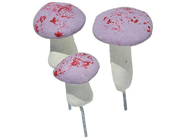 Miniature Mushrooms, Set of 3 for Miniature Garden, Fairy Garden Green Purple