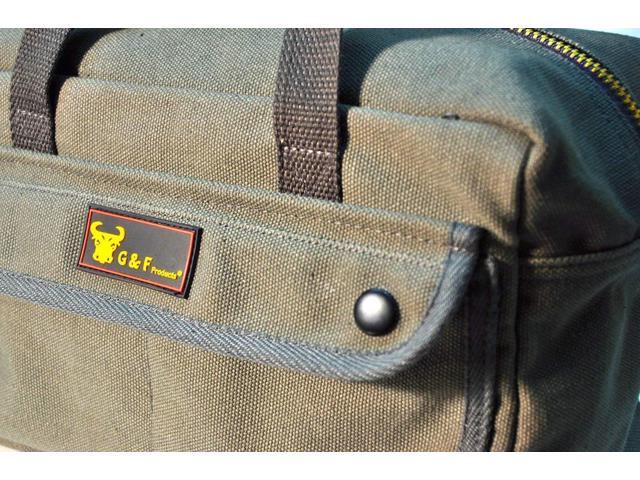 G & F 10095 Government Issued Style Mechanics Heavy Duty Tool bag with Brass zipper and side pockets, tool bag for cars, drill, garden and...
