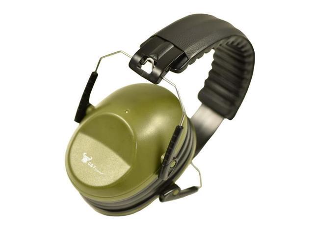 Earmuff hearing protection with low profile passive folding design 26dB NRR and reduces up to 125dB, Army Green