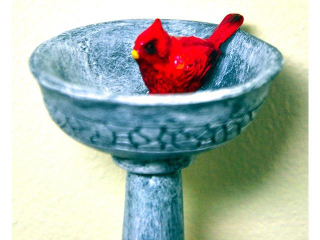 G & F Products MiniGardenn 10027 Fairy Garden Polyresin Miniature, Cardinal Birdbath Pick