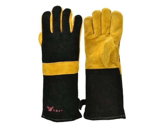 G & F Grain Leather Gloves Cotton lining, BBQ Gloves, 14.5' Extra Long Sleeve, Size 1