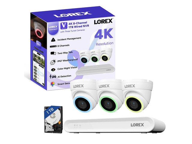 Lorex Connect (New App) V-Series 8Ch 4K NVR System 3 V5 Dome PoE Cameras