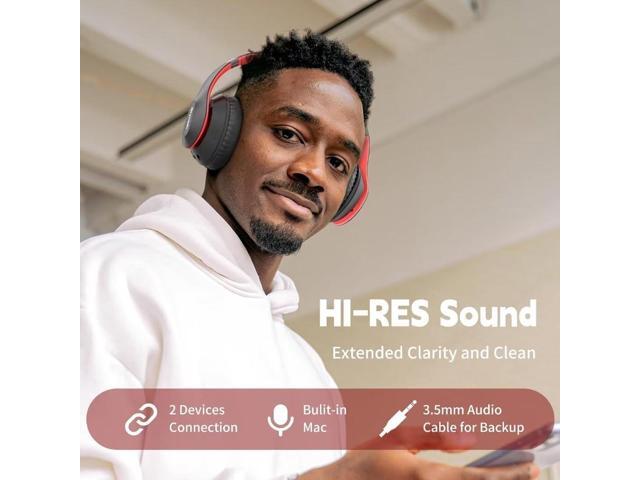 Wireless Bluetooth Headphones Over Ear 65H Playtime HiFi Stereo Headset with Microphone and 6EQ Modes Foldable Bluetooth V5.3 Headphones for Travel...