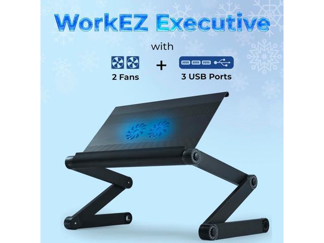 WorkEZ Executive Laptop Cooling Stand, Adjustable Desk for Bed, Foldable with 2 Fans & 3 USB Ports, Computer Lap Desk, PC Holder for Bed, Ergonomic...