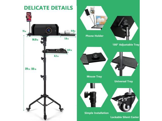 Projector Tripod Stand with Wheels Adjustable Height Laptop Tripod Stand Treadmill Laptop Stand with 2 Shelves Phone Holder Projector Tripod Music...