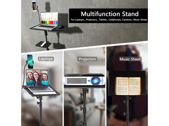 Projector Tripod Stand with Wheels Adjustable Height Laptop Tripod Stand Treadmill Laptop Stand with 2 Shelves Phone Holder Projector Tripod Music...