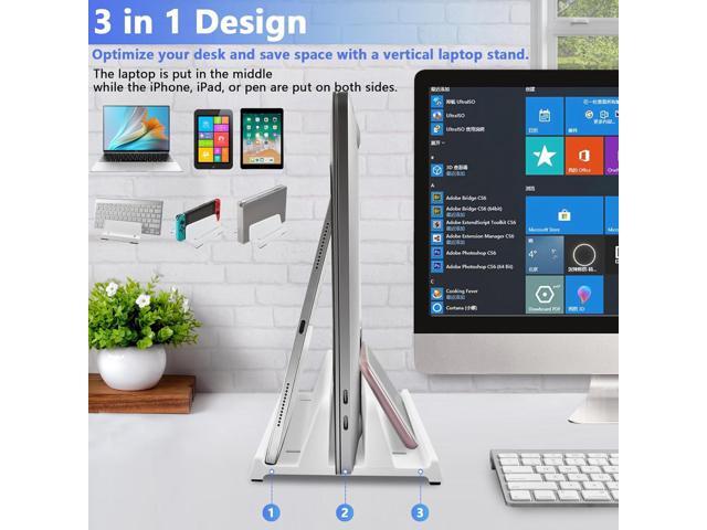 Vertical Laptop Stand Holder, ABS Organizer with Adjustable Dock, All in 1 Design Space-Saving, Sturdy Laptop Computer Holder for PC up to 17.3...