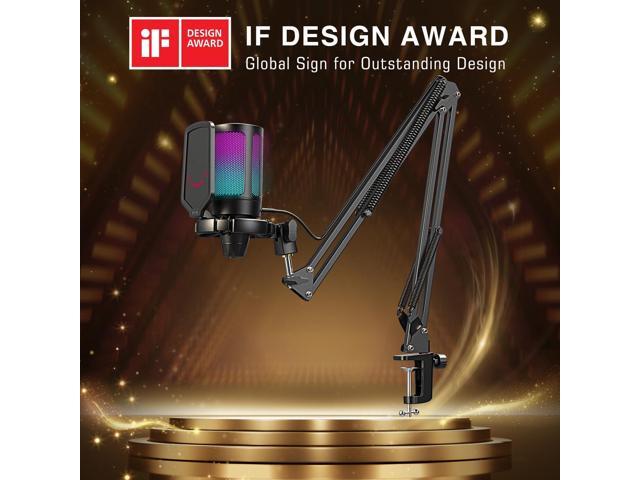 FIFINE Gaming PC USB Microphone, Podcast Condenser Mic with Boom Arm, Pop Filter, Mute Button for Streaming, Twitch, Online Chat, RGB Computer Mic...