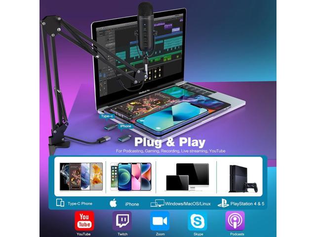 ZealSound Gaming Microphone Kit,Podcast Condenser USB Mic with Boom Arm,Supercardioid Microphone with Mute Button,Echo Volume Gain Knob,Adjust...