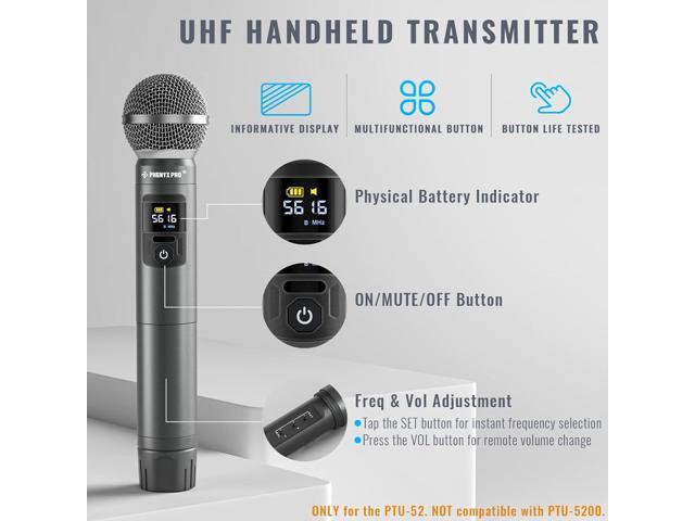 Phenyx Pro Wireless Microphone System, Metal Wireless Mic Set, Handheld Cordless Dynamic Microphones for Singing, Karaoke, Church, 2x30 UHF Tunable...