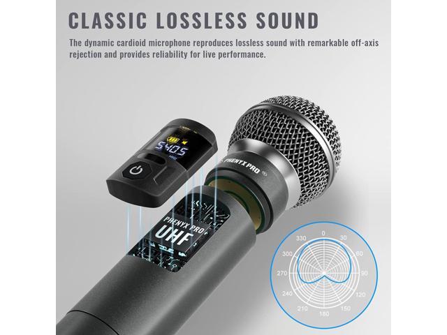 Phenyx Pro Wireless Microphone System, Metal Wireless Mic Set, Handheld Cordless Dynamic Microphones for Singing, Karaoke, Church, 2x30 UHF Tunable...