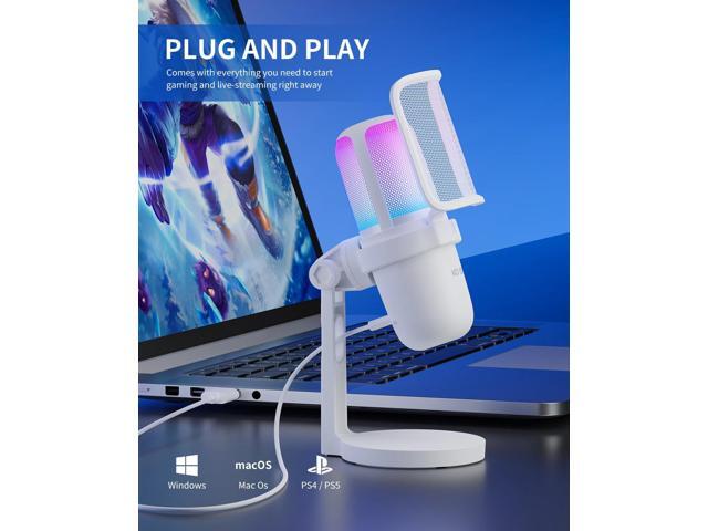 USB Microphone for PC,White Mini MicrophoneComputer Gaming Mic for PS4/ PS5/ Mac,Condenser Mic with Quick Mute,RGB Streaming...