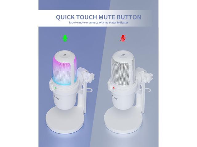 USB Microphone for PC,White Mini MicrophoneComputer Gaming Mic for PS4/ PS5/ Mac,Condenser Mic with Quick Mute,RGB Streaming...