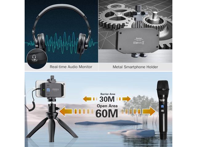Wireless Microphone for Smartphone, Comica CVM-WS50(H) Handheld Microphone for iPhone/Android Phones Interview, Professional Recording Mic for Sing...