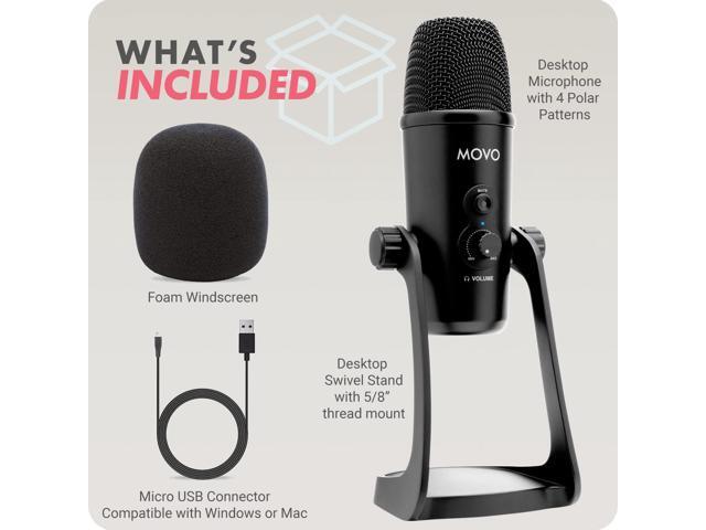 Movo UM700 Computer Condenser USB Gaming Mic with Adjustable Pickup Patterns - Microphone for PC, PS5, Podcasting, Streaming, ASMR